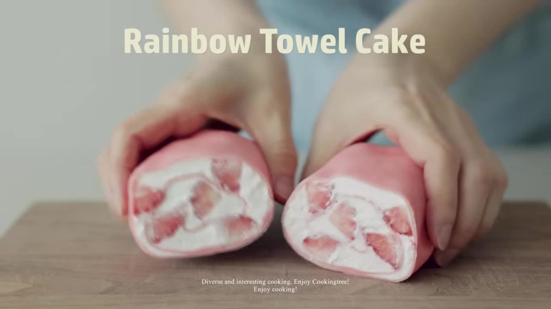 ⁣Rainbow Towel Cake Recipe - Crepe Roll Cake